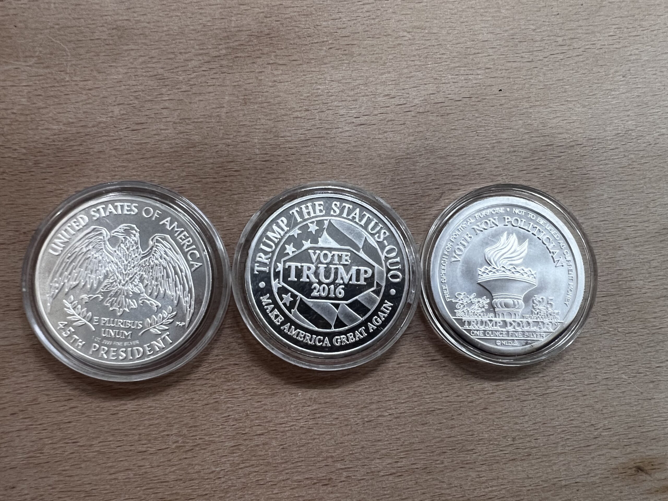 C81 / Variety of (3) 1 Oz Silver Coins, 2016 & 2020 Trump Coins